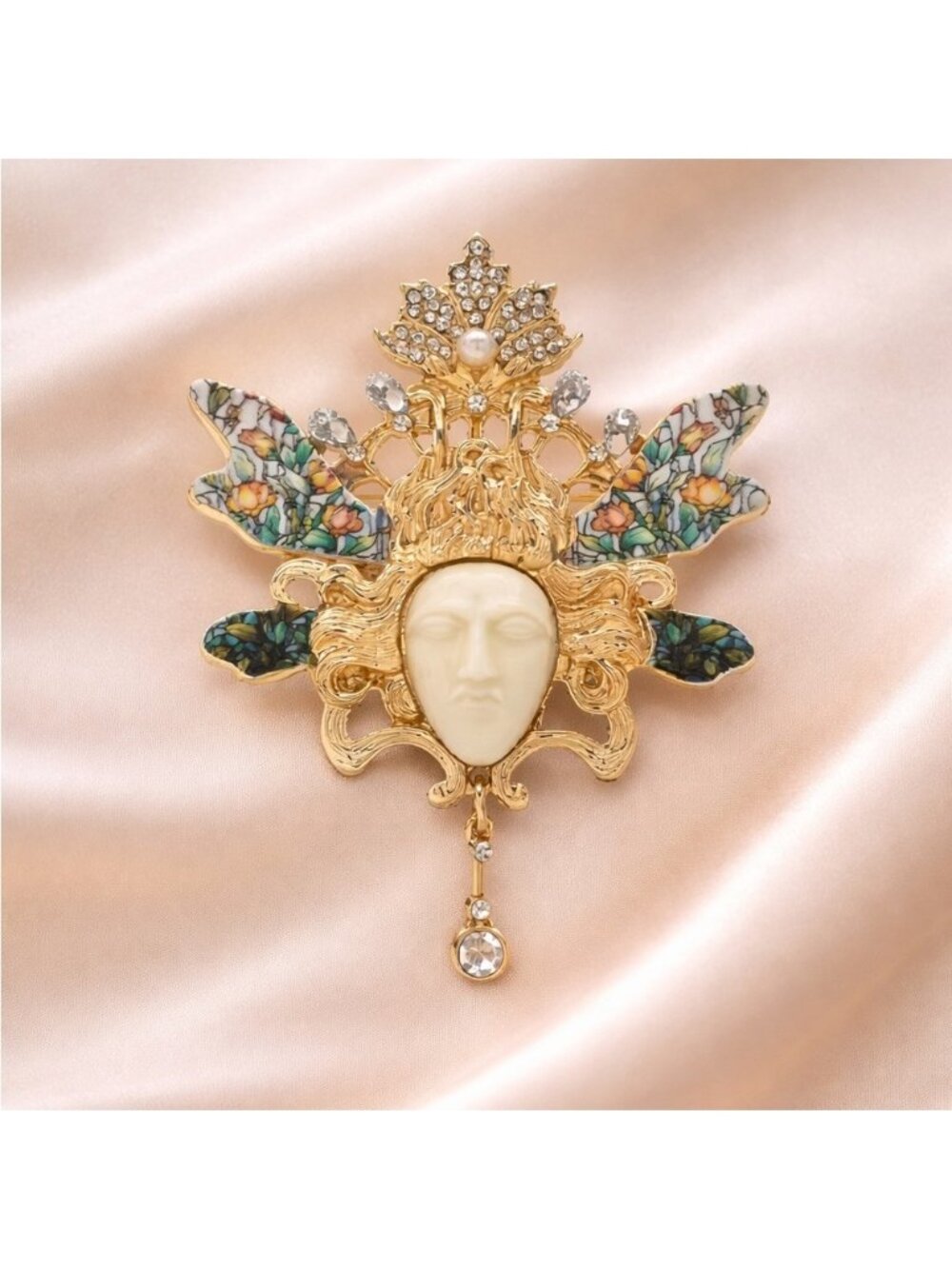 Face Mask Surrealism Gold Jewel Brooch